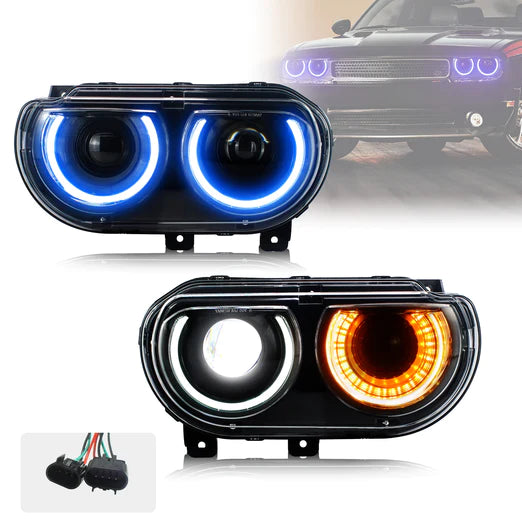 LED RGB Halo Headlights For Dodge Challenger 2008-2014 with Sequential