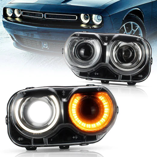 LED Halo Headlights For Dodge Challenger 2015-2020 With Sequential Turn Signals
