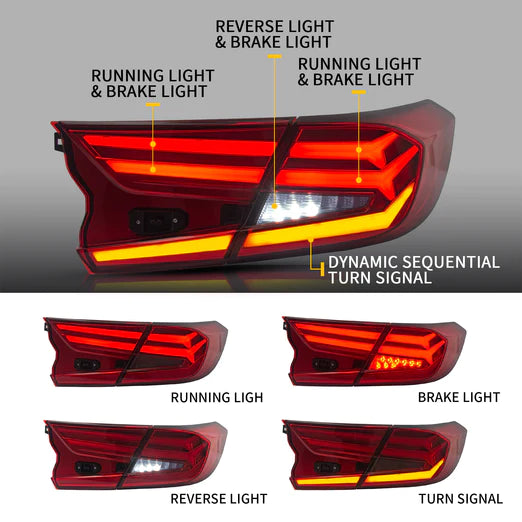 LED Tail lights For Honda Accord 2018-2021 10th Gen with Amber Sequential Turn Signal