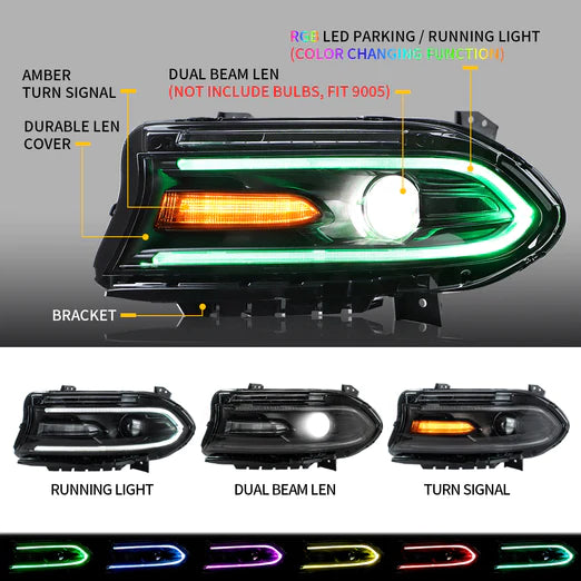 LED RGB DRL Headlights For Dodge Charger 2015-2021