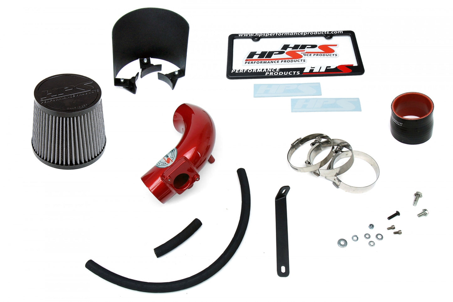 HPS Red Shortram Air Intake Kit Heat Shield Cool Short Ram SRI 827-165R