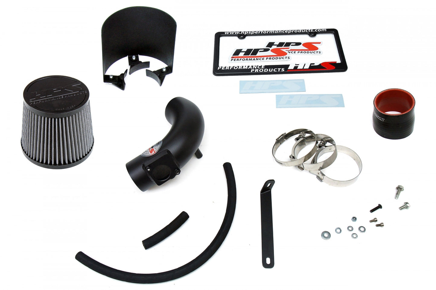 HPS Black Shortram Air Intake Kit Heat Shield Cool Short Ram SRI 827-165WB