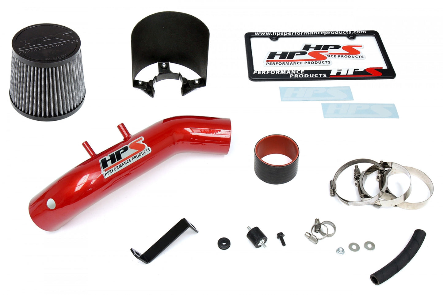 HPS Red Shortram Air Intake Kit Heat Shield Cool Short Ram SRI 827-122R