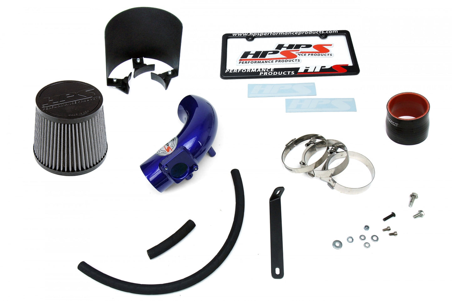 HPS Blue Shortram Air Intake Kit Heat Shield Cool Short Ram SRI 827-165BL