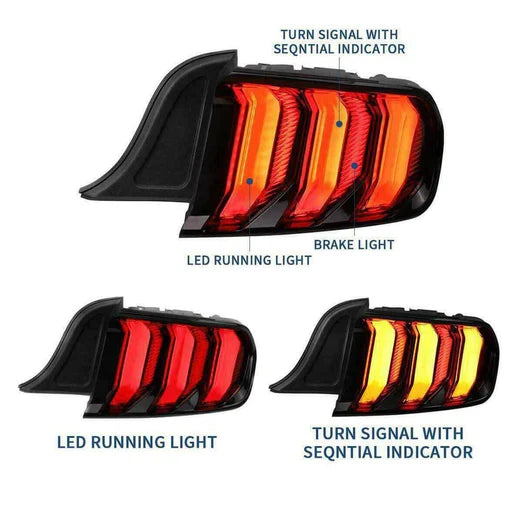 Full LED Tail Lights For Ford Mustang 2015-UP with Sequential Turn Signal (5 modes switchable)