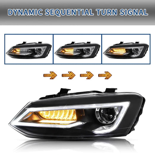 LED Headlights For Volkswagen (VW) Polo MK5 2011-2017 Turn Signal with Sequential indicators