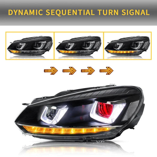LED Projector Headlights Red Demon Eyes For Volkswagen VW Golf Mk6 2008-2014 (TSI TDI GTD LPG)