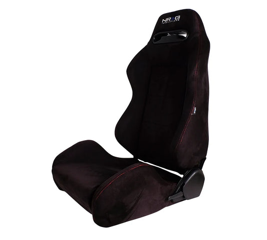 NRG Reclinable Racing Seat Suede with Red Stitching