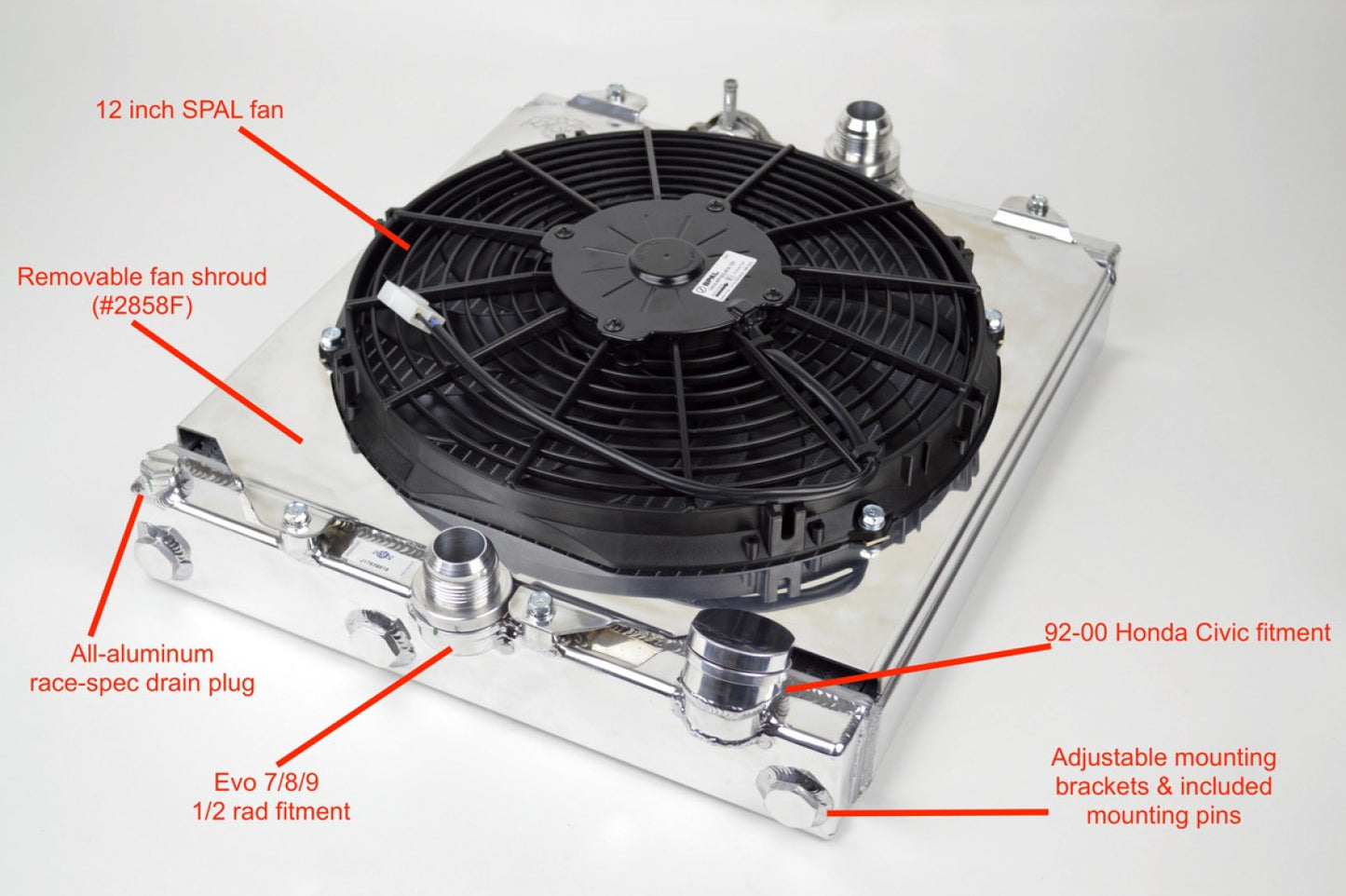 CSF 03-07 Evo 7-9 4G63 / 92-00 Civic Half-Size Radiator w/ Shroud & 12″ SPAL Fan