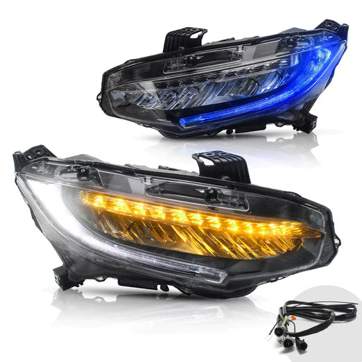 Headlights For Honda Civic 10th Sedan/Coupe/Hatchback 2016-2021 with Amber Sequential Turn Signal