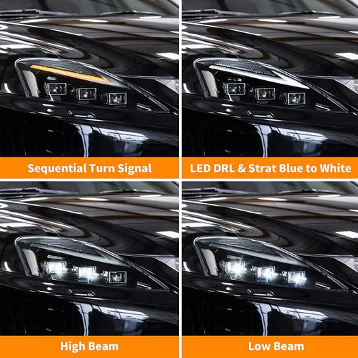 Full LED Headlights For Lexus IS250 & IS350 & ISF [XE20] 2005-2013 Sedan With Blue Breathing Animation