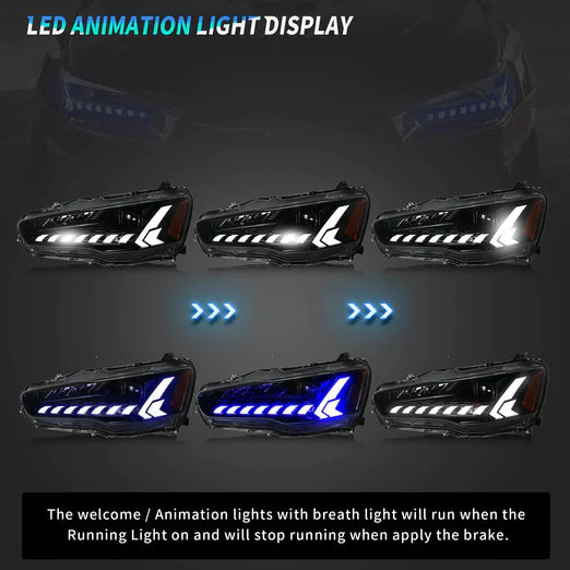 Headlights For Mitsubishi Lancer Evo X 2008-2017 With DRL Start UP Animation