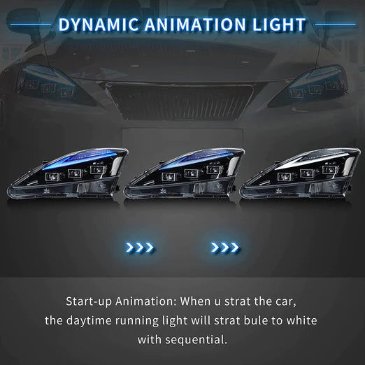 Full LED Headlights For Lexus IS250 & IS350 & ISF [XE20] 2005-2013 Sedan With Blue Breathing Animation