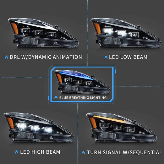 Full LED Headlights For Lexus IS250 & IS350 & ISF [XE20] 2005-2013 Sedan With Blue Breathing Animation