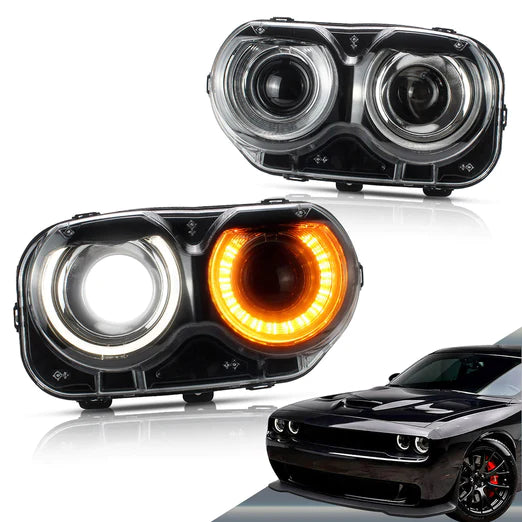 LED Halo Headlights For Dodge Challenger 2015-2020 With Sequential Turn Signals