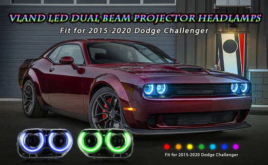 VLAND RGB Headlights For Dodge Challenger 2015-2020 With Sequential Turn Signals