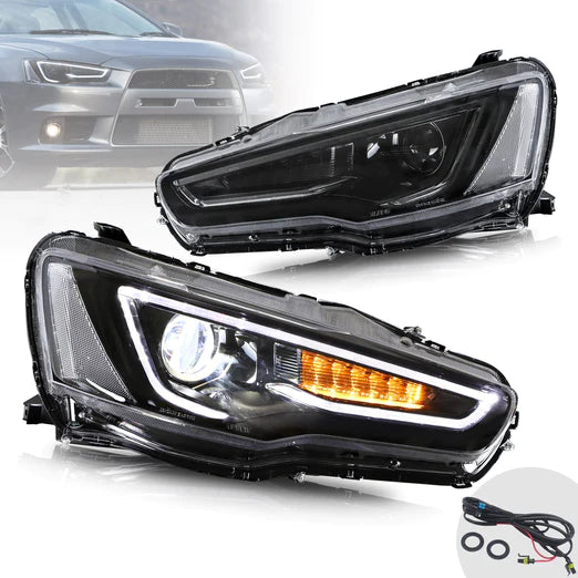 LED Projector Headlights For Mitsubishi Lancer GT EVO X 2008-2018 with Sequential Indicators