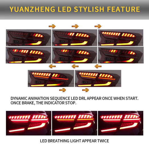 VLAND LED V4 Tail Lights For Honda Accord 2018-2021 10th Gen with Amber Sequential Turn Signal