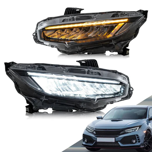 Headlights For Honda Civic 10th Sedan/Coupe/Hatchback 2016-2021 with Amber Sequential Turn Signal