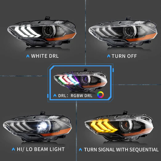 LED & RGB Projector Headlights For Ford Mustang GT and EcoBoost Models 2018-2022