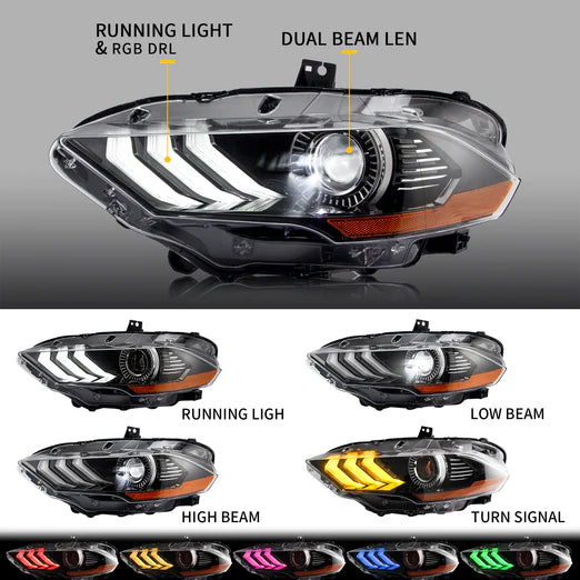 VLAND RGB Projector Headlights For Ford Mustang (Sixth Generation) [S550] 2018-2022