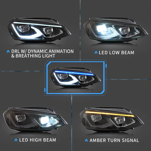 LED Projector Headlights For Volkswagen(VW) Golf MK7 2014-2017 With Sequential indicator Turn Signals (MK8 Style)