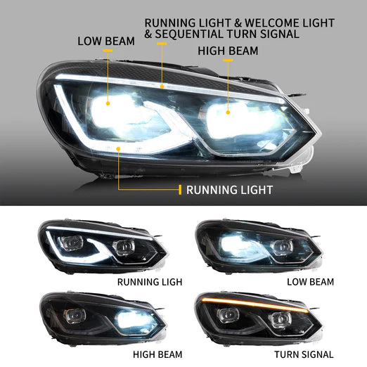 LED Projector Headlights For Volkswagen [VW] Golf Mk6 2008-2014 With Sequential indicator Turn Signals (MK8 Design Style)