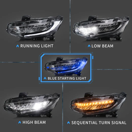 Headlights For Honda Civic 10th Sedan/Coupe/Hatchback 2016-2021 with Amber Sequential Turn Signal