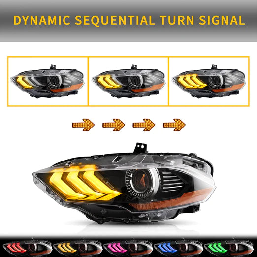 VLAND RGB Projector Headlights For Ford Mustang (Sixth Generation) [S550] 2018-2022