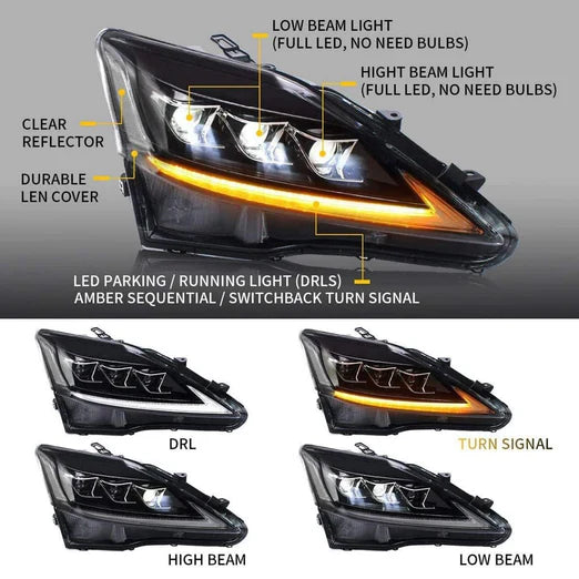 Full LED Headlights For Lexus IS250 & IS350 & ISF [XE20] 2005-2013 Sedan with Sequential Turn Signals