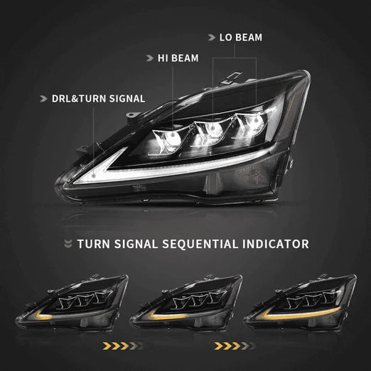 Full LED Headlights For Lexus IS250 & IS350 & ISF [XE20] 2005-2013 Sedan with Sequential Turn Signals