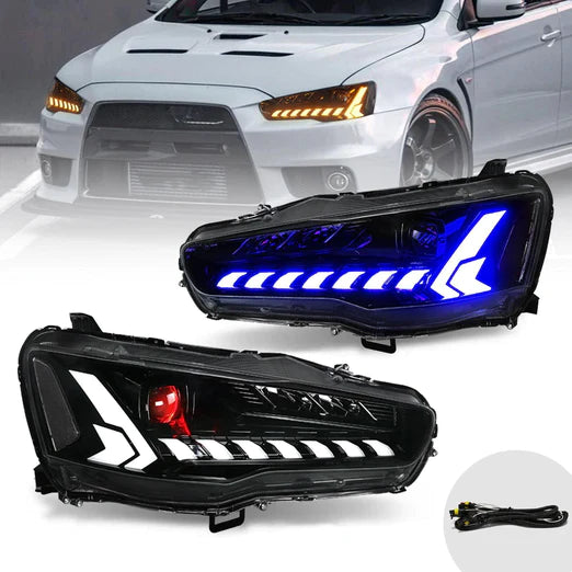 Headlights For Mitsubishi Lancer Evo X 2008-2017 With DRL Start UP Animation