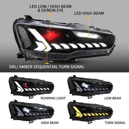 Headlights For Mitsubishi Lancer Evo X 2008-2017 With DRL Start UP Animation