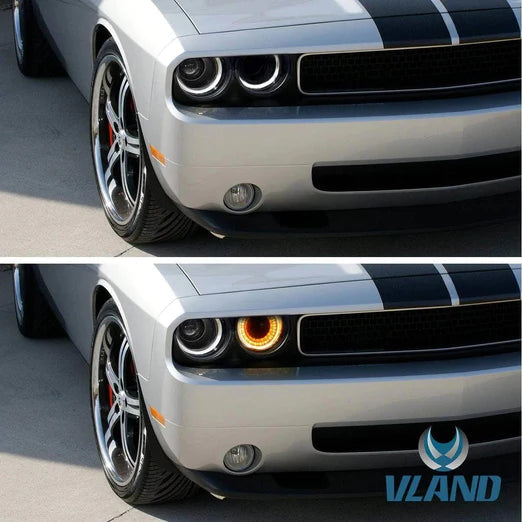 Halo Headlights For Dodge Challenger 2008-2014 Dual Beam DRL(White) With Sequential Turn Signals