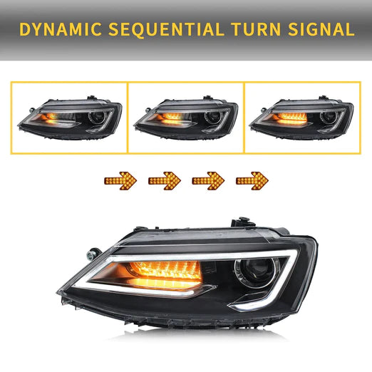 LED Headlights For Volkswagen Jetta MK6 2011-2018 with Sequential Dual Beam/Demon Eye