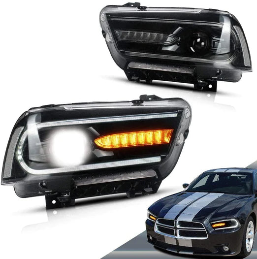 LED Projector Headlights For Dodge Charger 2011-2014 With Sequential Turn Signals