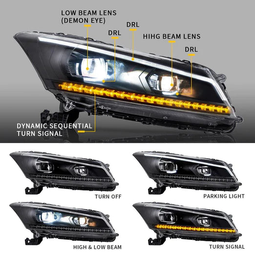 LED Projector Headlights with Demon Eye For Honda Accord 2008-2012 (NOT FOR 2-DOOR COUPE) With Sequential indicators Turn Signals