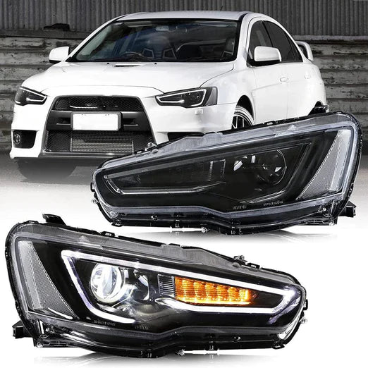 LED Projector Headlights For Mitsubishi Lancer GT EVO X 2008-2018 with Sequential Indicators