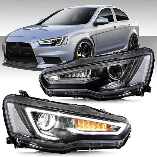 LED Projector Headlights For Mitsubishi Lancer GT EVO X 2008-2018 with Sequential Indicators