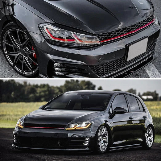 LED Projector Headlights For Volkswagen Golf 7 MK7 2013-2016 Silver & Red Stripe