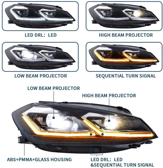 LED Projector Headlights For Volkswagen Golf MK7 2013-2016 VW MK7.5 2017-2020