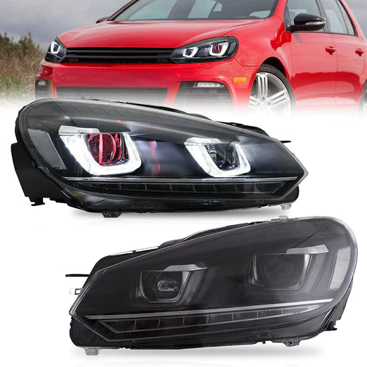 LED Projector Headlights Red Demon Eyes For Volkswagen VW Golf Mk6 2008-2014 (TSI TDI GTD LPG)