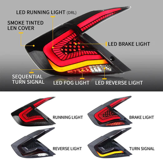 Led Tail Lights For 2016-2021 Honda Civic Sedan 10th Gen