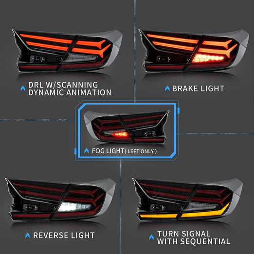 LED Tail lights For Honda Accord 2018-2021 10th Gen with Amber Sequential Turn Signal