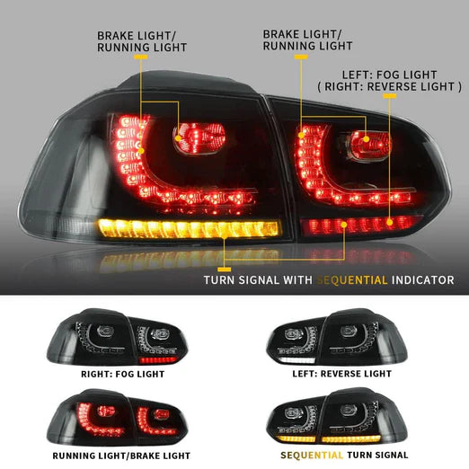 VLAND LED Tail lights For Volkswagen (VW) Golf 6 MK6 (TSI GTI R TDI GTD LPG) 2008-2014 With Sequential indicators