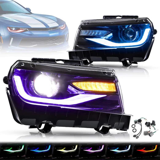 VLAND RGB Dual Beam Headlights For Chevrolet Camaro 5th Gen 2014 2015