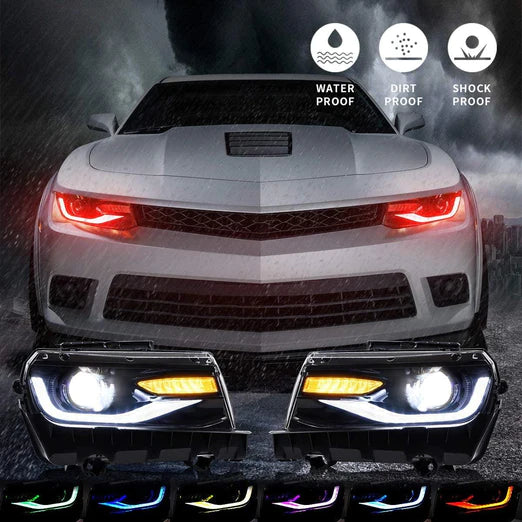 VLAND RGB Dual Beam Headlights For Chevrolet Camaro 5th Gen 2014 2015