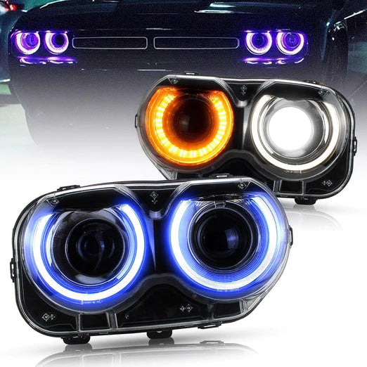 VLAND RGB Headlights For Dodge Challenger 2015-2020 With Sequential Turn Signals