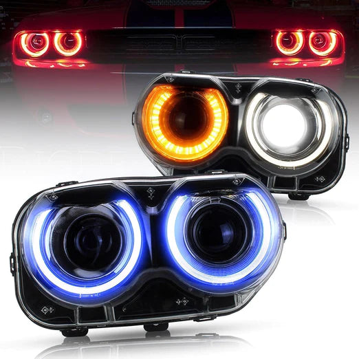 VLAND RGB Headlights For Dodge Challenger 2015-2020 With Sequential Turn Signals