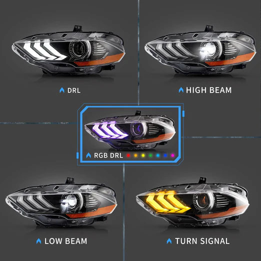 VLAND RGB Projector Headlights For Ford Mustang (Sixth Generation) [S550] 2018-2022